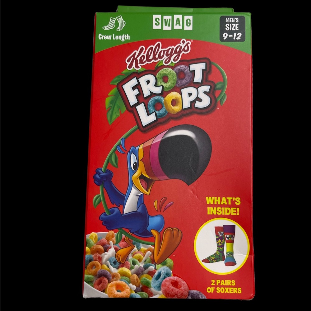Kellogg's Froot Loops Swag Novelty Socks Men's Size 9-12 NIB